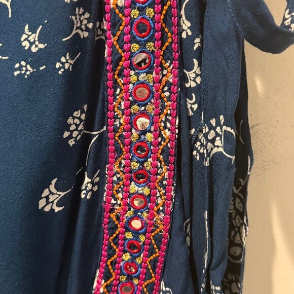 RAGA Navy and White Floral Wrap Skirt with pink embroidery bohemian size Small - Picture 2 of 7